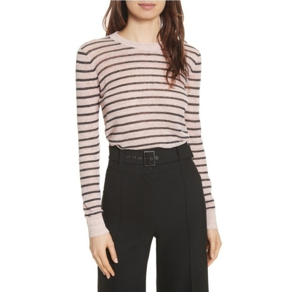 Veronica Beard Sweaters - Veronica Beard Dean Pale Pink and Charcoal Stripe Linen Blend Sweater Size Small